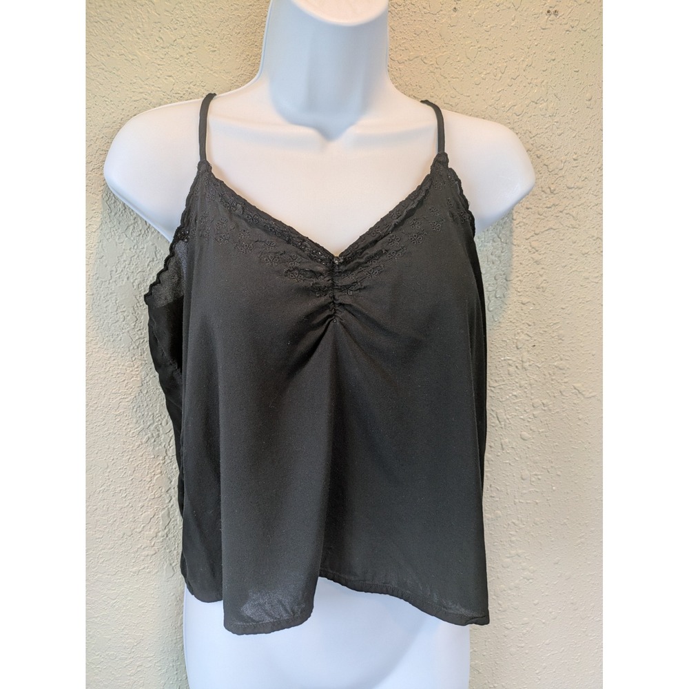 American Eagle Cami Crop Top Lace Trim Black MEDIUM eyelet scallop Boho Festival